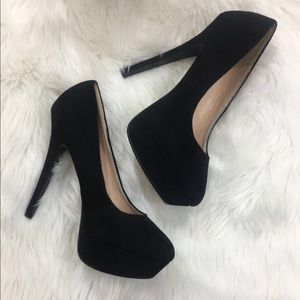 Black Faux Suede Platform Heels